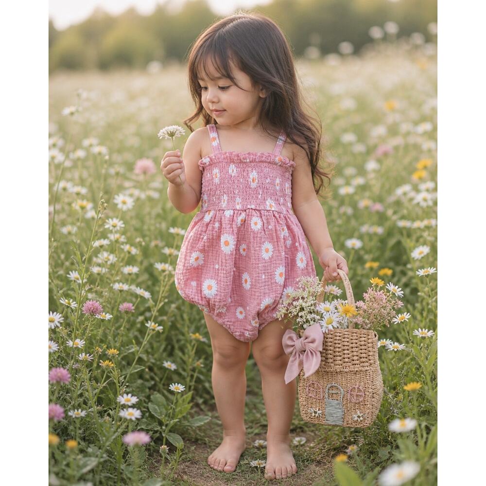 Dreaming Of Daisies Dusty Rose Muslin Romper Playsuit Set 2T